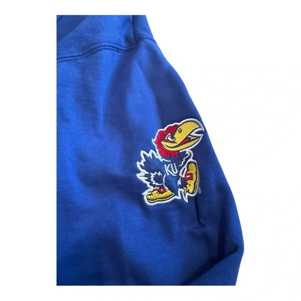 Vintage KU Jayhawks Men’s Embroidered Blue & Red Size XL Zip Up Cotton Hoodie